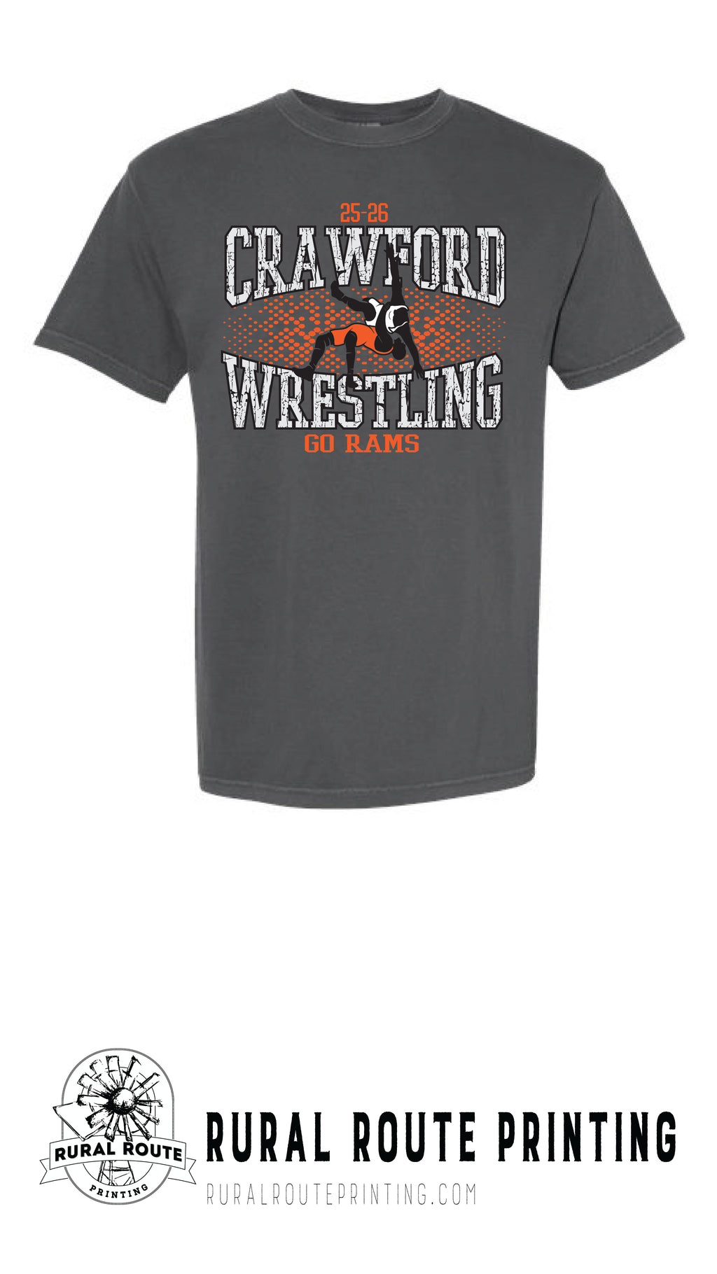 Crawford Wrestling - Shattered - Comfort Color Heavy Short Sleeve Tee (1717)
