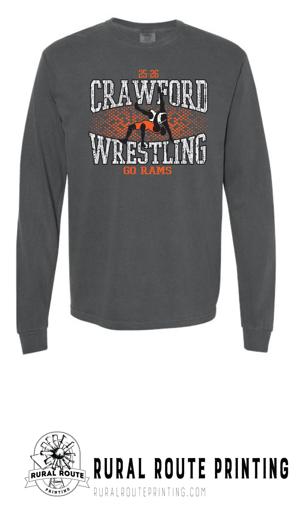 Crawford Wrestling -Shattered - Comfort Color Heavy Long Sleeve Tee (6014)